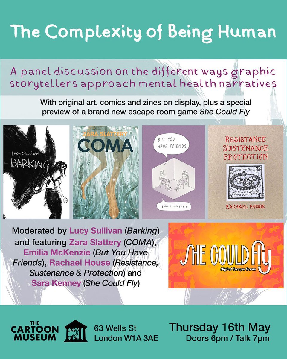 We are so excited to announce the panel that @LucySullivanUK will be moderating for Mental Health Awareness Week at the Cartoon Museum on May 16th! Here's a link for more information and booking for the event: buff.ly/3UK9cLt More information coming soon.