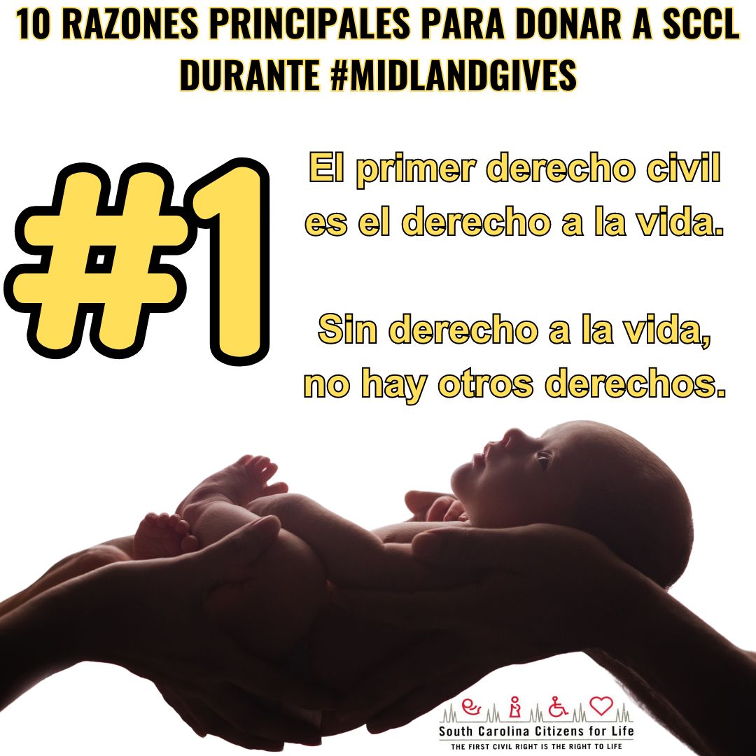 🤗 #1 – Reasons to Give to SCCL! 🤗 🚼 The first civil right is the right to life. Without the right to life, there are no other rights➡️ Double Your Donation to further the right-to-life cause: buff.ly/3KgmZ41 Thank you! 🙏 #life4sc #midlandsgives2024 #savethebabiessc