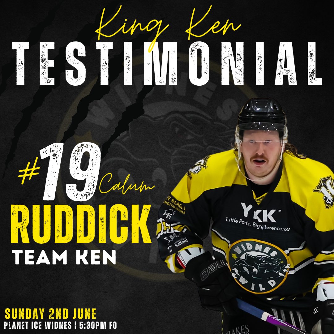 𝗖𝗔𝗟𝗨𝗠 𝗥𝗨𝗗𝗗𝗜𝗖𝗞! We are pleased to announce #19 Calum Ruddick as the first member to join Team Ken for Ken’s upcoming testimonial on the 2nd June! 🙌 Calum most recently played for the Blackburn Hawks this season, but has previously played with Ken across 5 seasons!