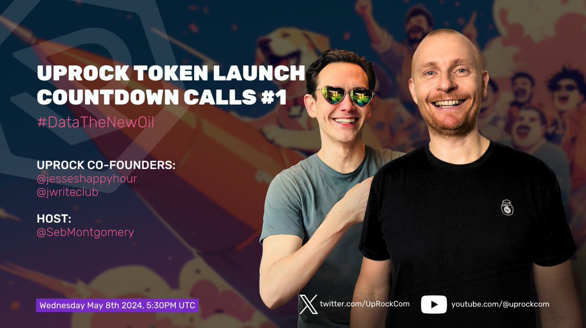 📢 Calling all UpRockers, Jupiter Cadets, and Web3 Enthusiasts! 

Get ready for something big! Join us for the UpRock Token Launch Countdown Calls, a series of events leading up to our highly anticipated token launch! 🎉

Hosted by @SebMontgomery, featuring UpRock CEO…