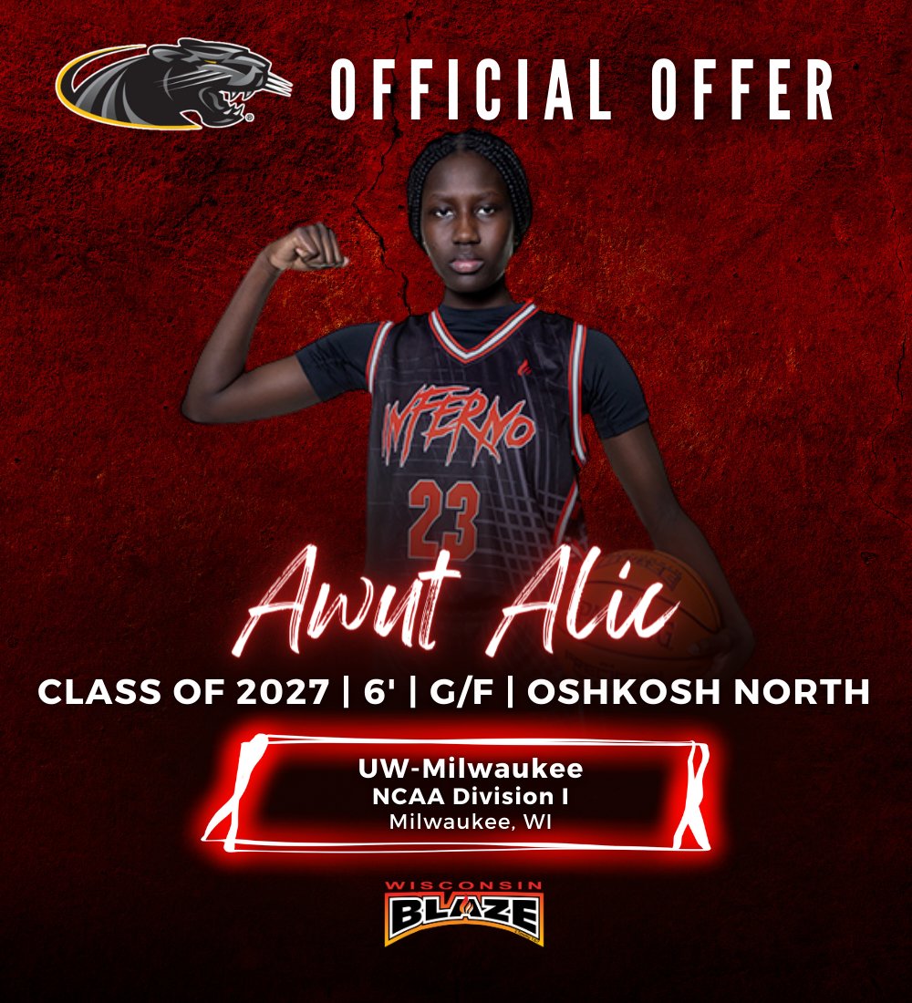 Congrats to 17U Inferno's Awut Alic @AwutAlic on receiving a Division 1 offer to UW-Milwaukee! @MKE_WBB Thank you coaches for recognizing Awut's talents and hard work! #wisconsinblaze #betheflame🔥