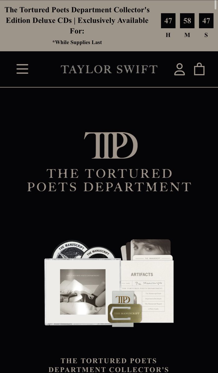 #TTPD Collector’s CDs are back on Taylor’s site for the next 48 hrs!