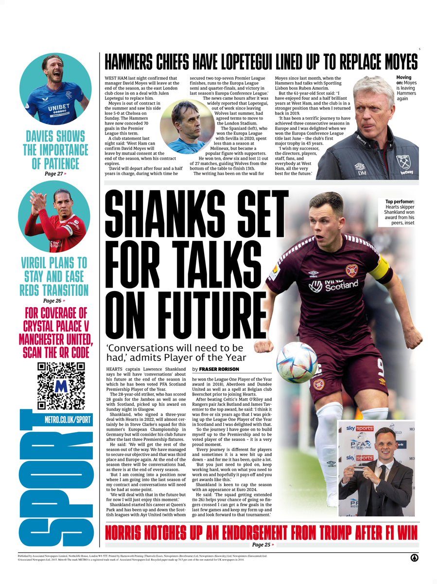 Tuesday's back page SHANKS SET FOR TALKS ON FUTURE 🔴‘Conversations will need to be had,’ admits Player of the Year #TomorrowsPapersToday #scotpapers #skypapers #BBCPapers #scottishfootball