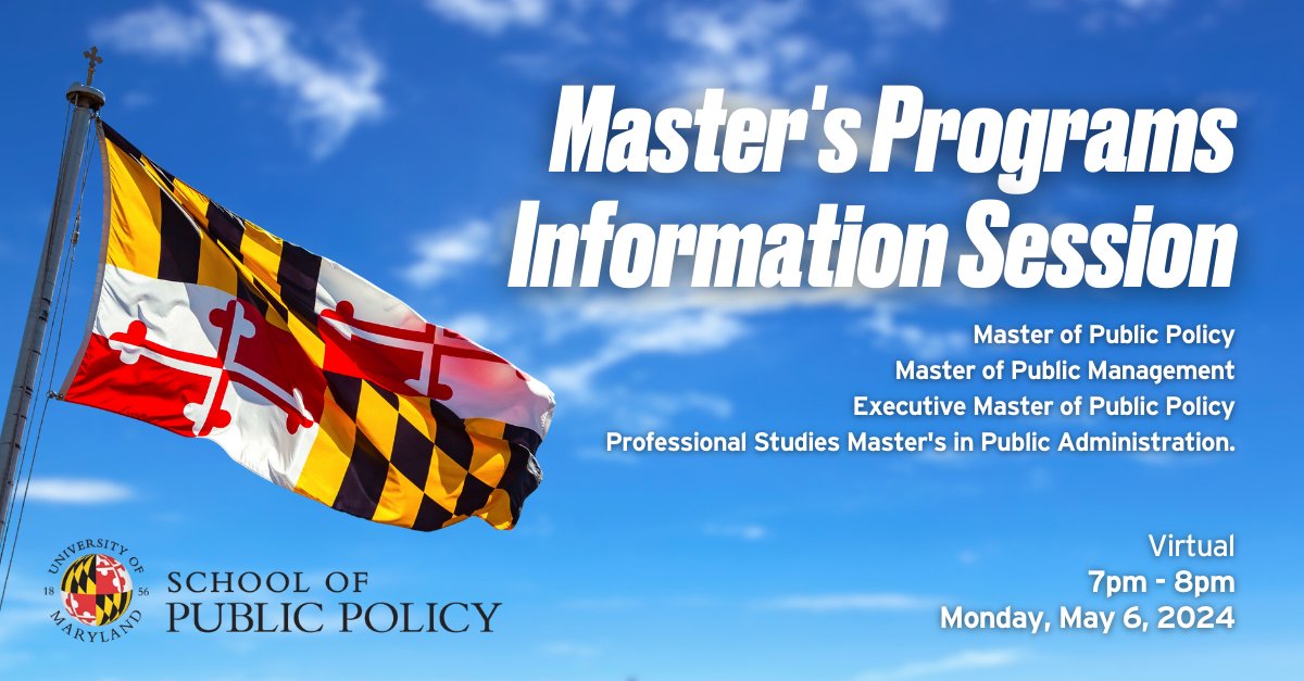 Join tonight's virtual information session to learn more about the admissions process for our range of master's degrees! spp.umd.edu/events/masters…