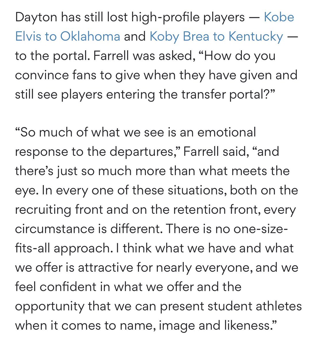 This article takes a good look at Dayton’s #NIL collective. It shows how important collectives now are to recruiting, after the NCAA’s NIL-recruiting rules were enjoined in the Tennessee lawsuit. The importance of having adequate NIL funding is also noted.