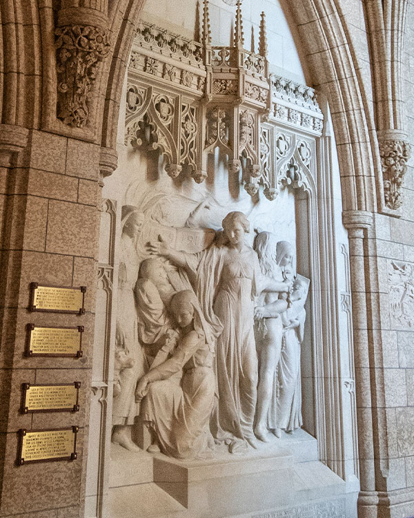 It’s #NationalNursingWeek! George William Hill’s #NursesMemorial in the #ParliamentBuilding, commissioned in 1924 by the Canadian Nurses Association, remembers the courage and devotion of Canadian nurses who gave their lives in WWI.