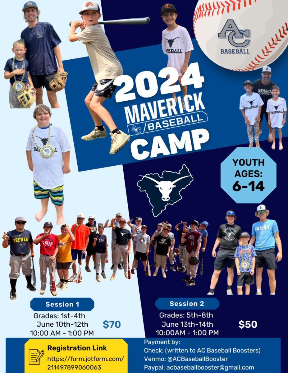 Camp date has been finalized!!! Join us at the 2024 Anderson Co. HS Baseball Summer Camp during the week of June 10th-14th. Session 1: Grades 1st-4th (June 10-12) Session 2: Grades 5th-8th (June 13-14) form.jotform.com/211497899060063