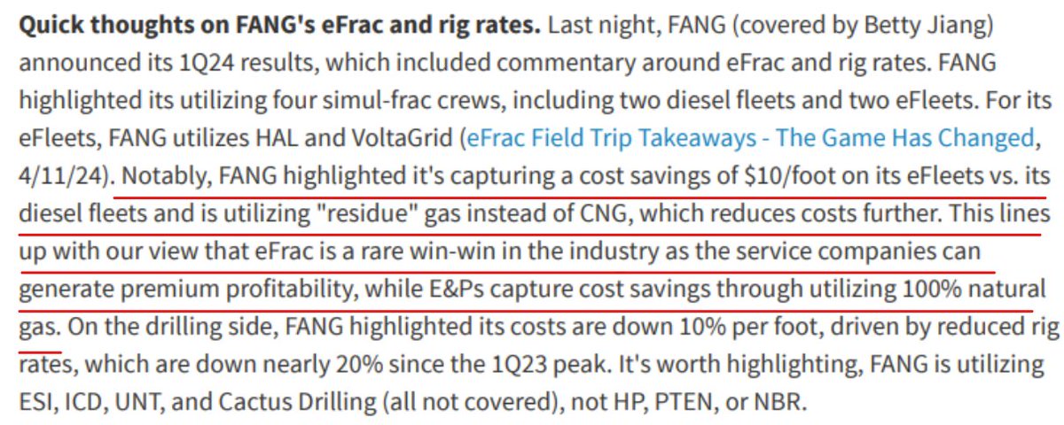 $lbrt $pump $pten $oih

Barclays notes pressure pumpers (with e-fleets) are outperforming the land drillers -

Sees e-fracking as 'rare win-win' that generates huge cost savings for the E&Ps while allowing the e-fleet providers to capture healthy margins