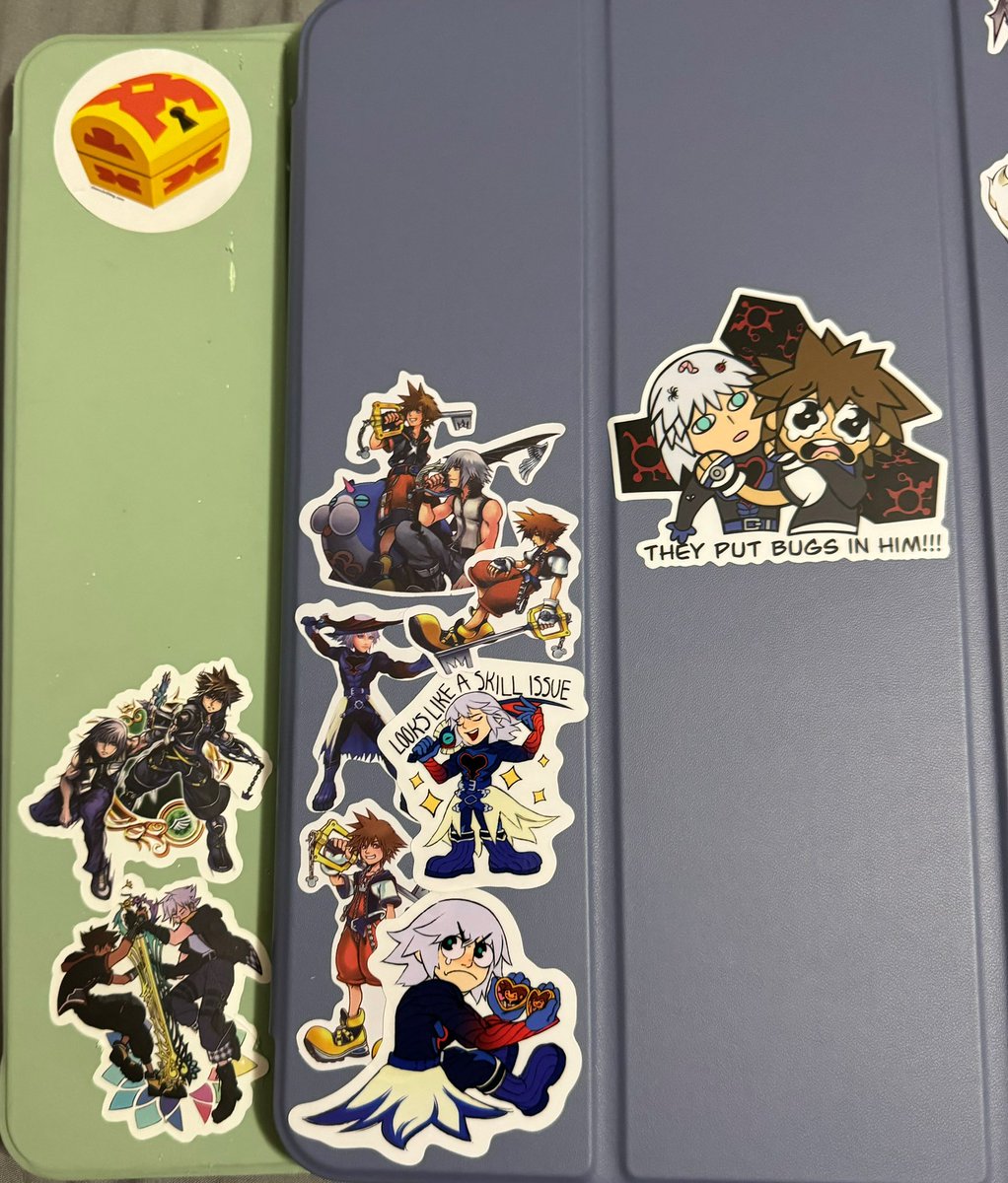 I wanna look at pretty stickers when I draw so adding kh stickers to my tablets cases 🩵😋