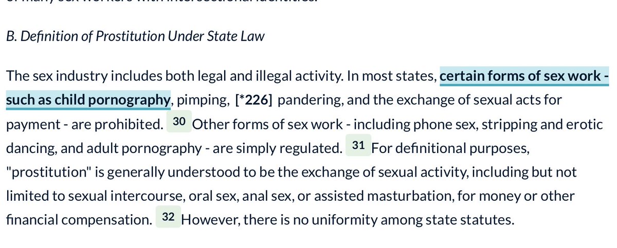 Children who are being sexually used & abused in pornography are doing 'sex work.' This specific phrase, 'Certain forms of sex work, such as child pornography,' appears in 8 other law articles in the LexisNexis database.

Liberals have completely sanitized child sexual abuse