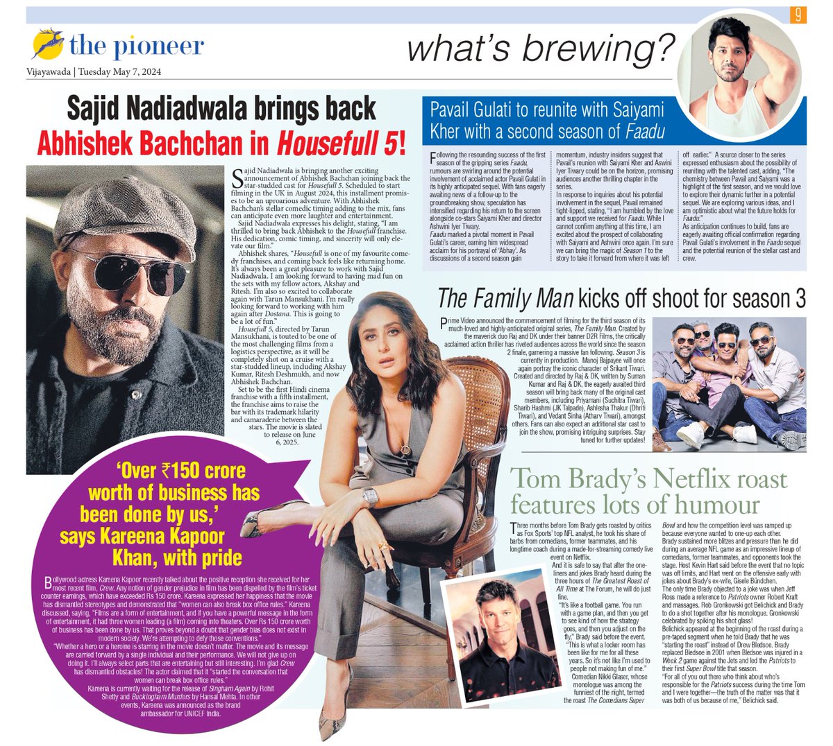 #latesthindinews #SajidNadiadwala #AbhishekBachchan #Housefull5 #KareenaKapoorKhan #Crew #TheFamilyMan