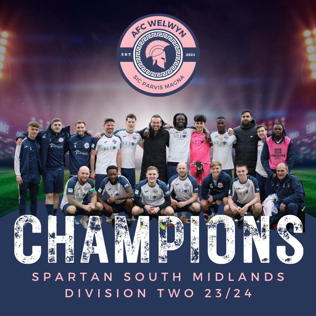 AFC_Welwyn's tweet image. AND THE NEW LEAGUE CHAMPIONS ARE…

Congratulations to all the lads you’ve done yourselves and the club proud 💙🩷

How is our outrageous ambition doing so far…
Promotion ✅
League Title ✅
Cup - TBC

#uptheromans