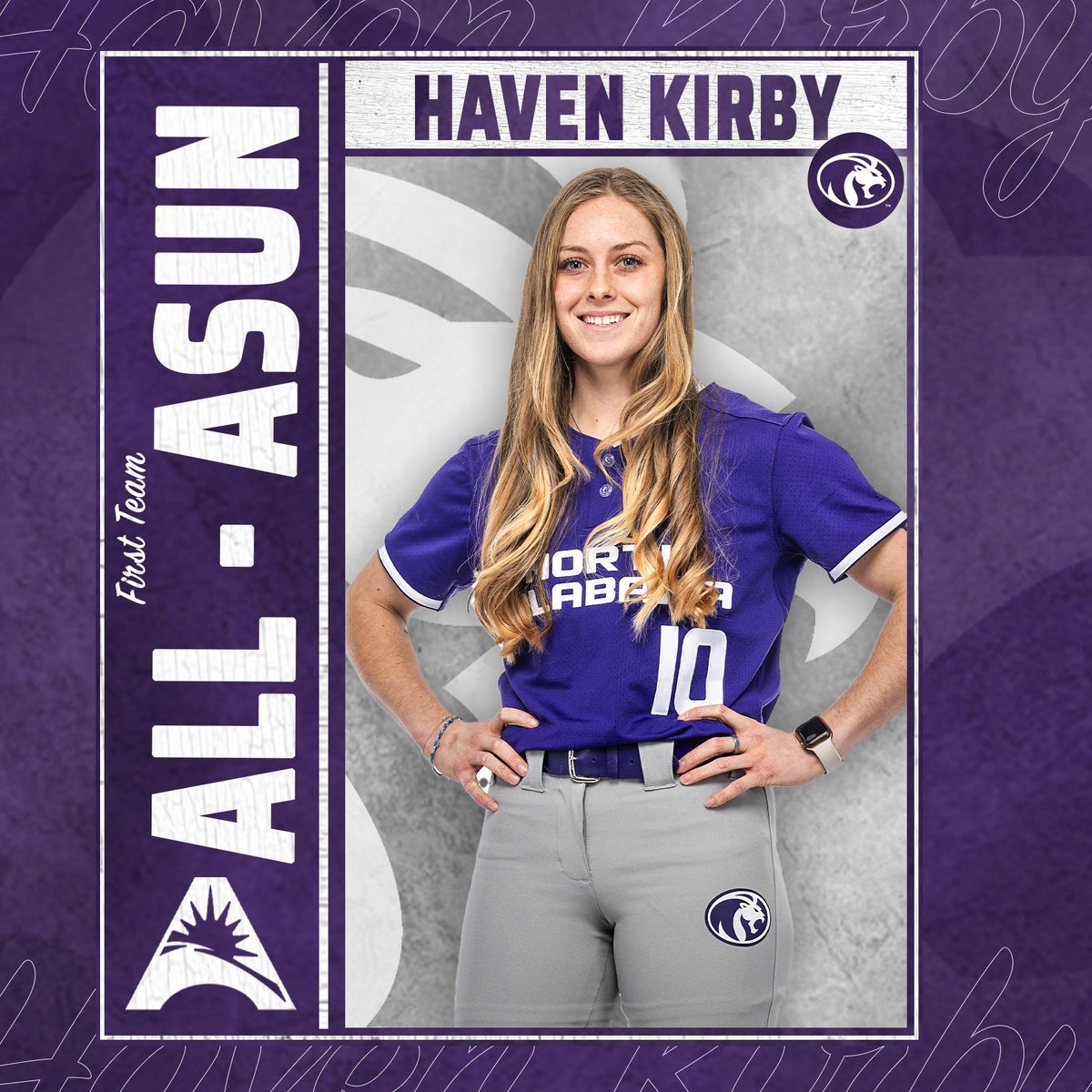🏆 𝗙𝗜𝗥𝗦𝗧 𝗧𝗘𝗔𝗠 𝗔𝗟𝗟-𝗔𝗦𝗨𝗡 🏆 Congrats to junior pitcher Alivia Wilken and senior shortstop Haven Kirby on landing first team all-conference honors for the first time! Wilken and Kirby combined for three ASUN weekly awards this season! #RaiseTheROAR | #RoarLions 🦁