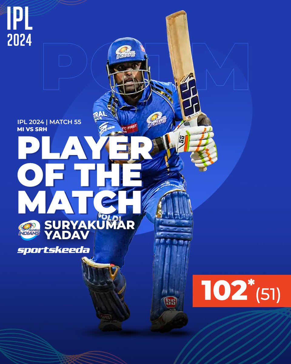 Suryakumar Yadav awarded the Player of the Match for his splendid century knock against SRH🎖️🔵 #SuryakumarYadav #IPL2024 #MIvSRH