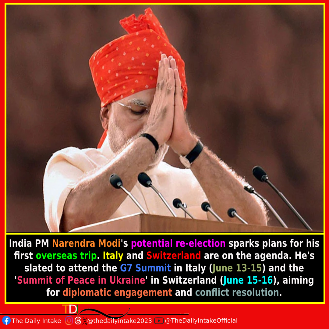 PM Modi's next move: Italy, Switzerland, and global diplomacy on the agenda! 🌍✈️ #India #NarendraModi #LokSabhaElection2024 #GeneralElections2024 #Diplomacy #G7Summit #PeaceSummit #SummitofPeaceinUkraine #Italy #Switzerland #TheDailyIntake