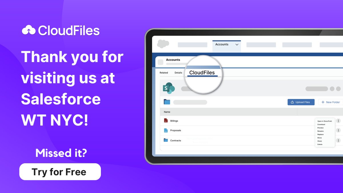 We had a blast at #SalesforceTour NYC! Thanks for visiting the CloudFiles booth to explore their document automation solutions for Salesforce.

Schedule a personalized demo to see how @CloudFilesApp enhances your Salesforce experience. Book now: sforce.co/44sfkvc #ad