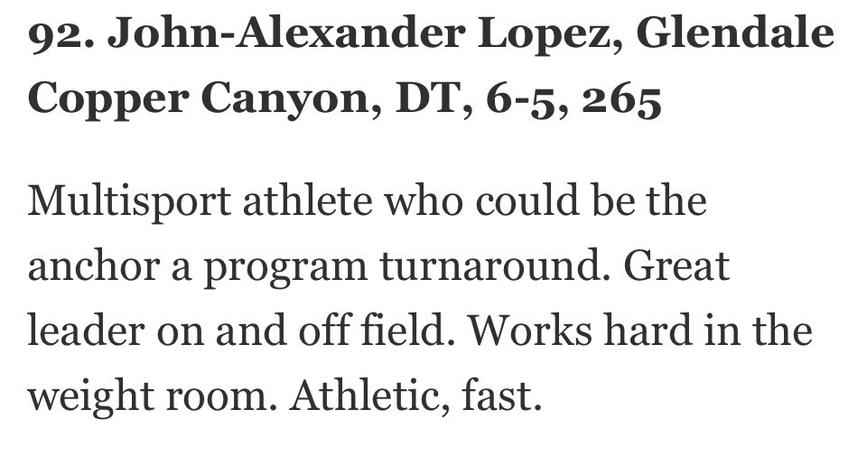 Congratulations @BigJohnLopez74 making the @azcentral @azc_obert Top 150 list of 2025 football players.