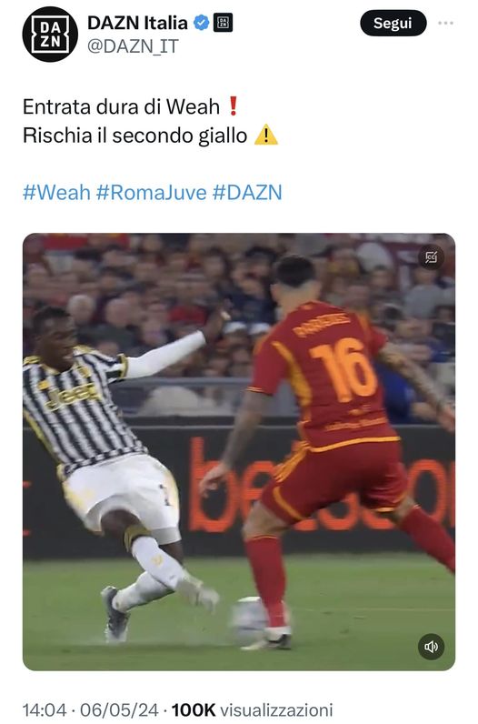 Voi di @DAZN_IT  siete dei bastardi , sapete benissimo che questa non e' stato affatto una entrata dura , ma a voi fa comodo dare contro alla Juve. Come gia' abbiamo fatto all'inizio del campionato a disdire qualsiasi abbonamento, spero che la cosa continui anche in futuro