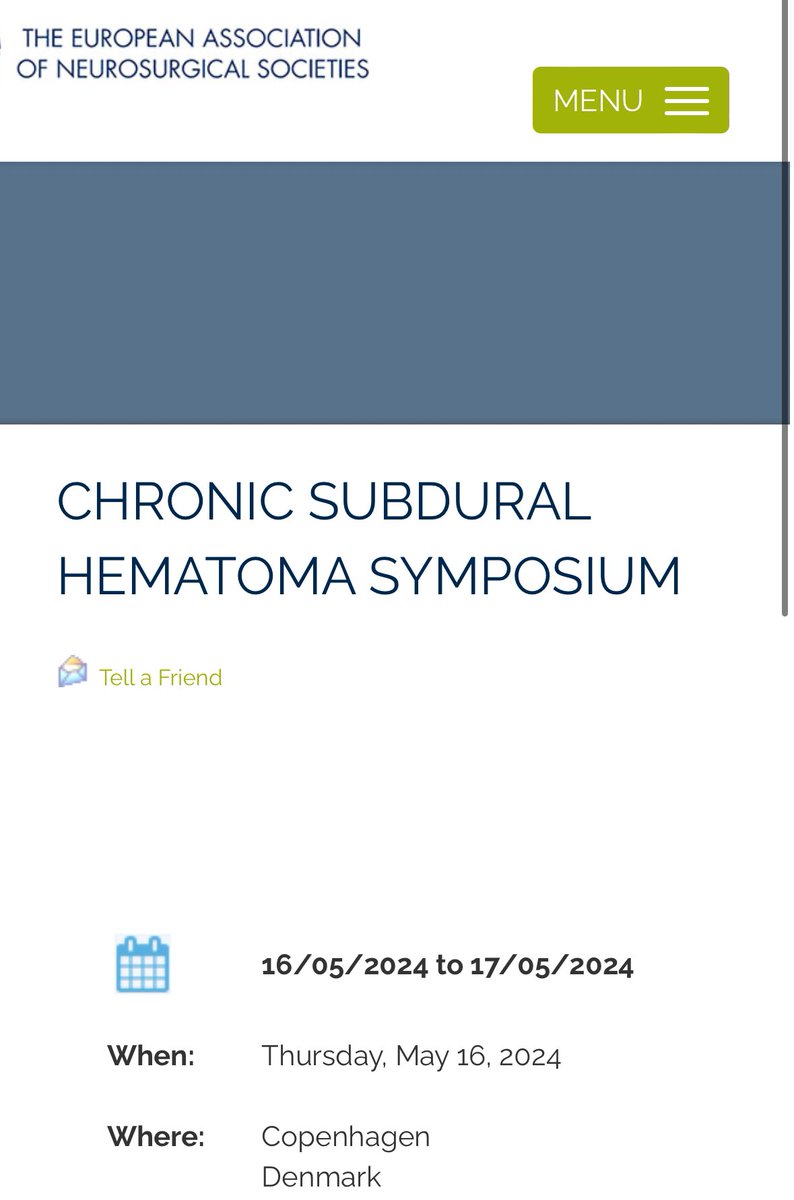 To our European colleagues- join us for the inaugural iCORIC Chronic Subdural Hematoma Symposium hosted by @EANSonline50 in Copenhagen next week May 16-7.  Will be discussing mma embolization trials #EMBOLISE @_AdnanSiddiqui  @UB_Neurosurgery #JaredKnopman