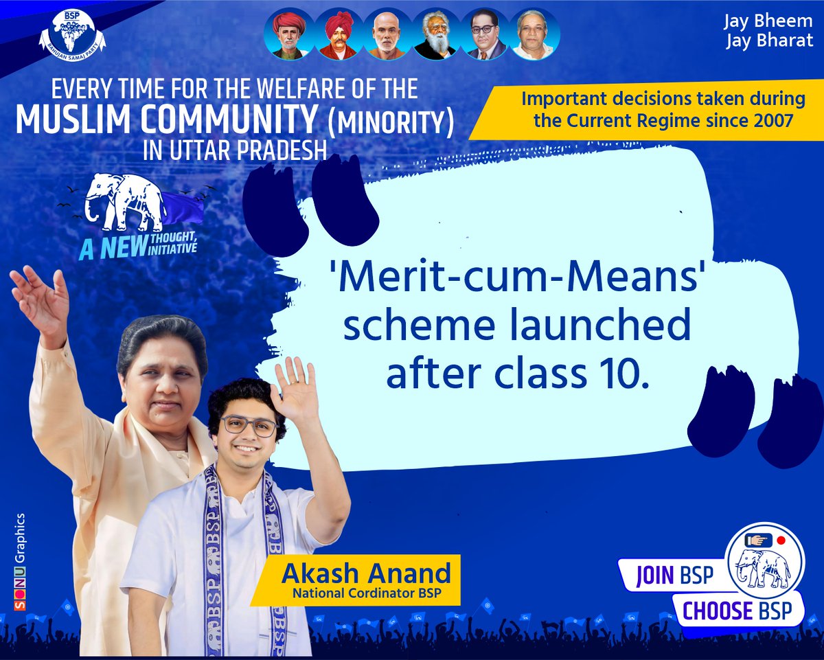 Important decisions taken during the Current Regime since 2007 'Merit-cum-Means' scheme launched after class 10. @Mayawati @AnandAkash_BSP