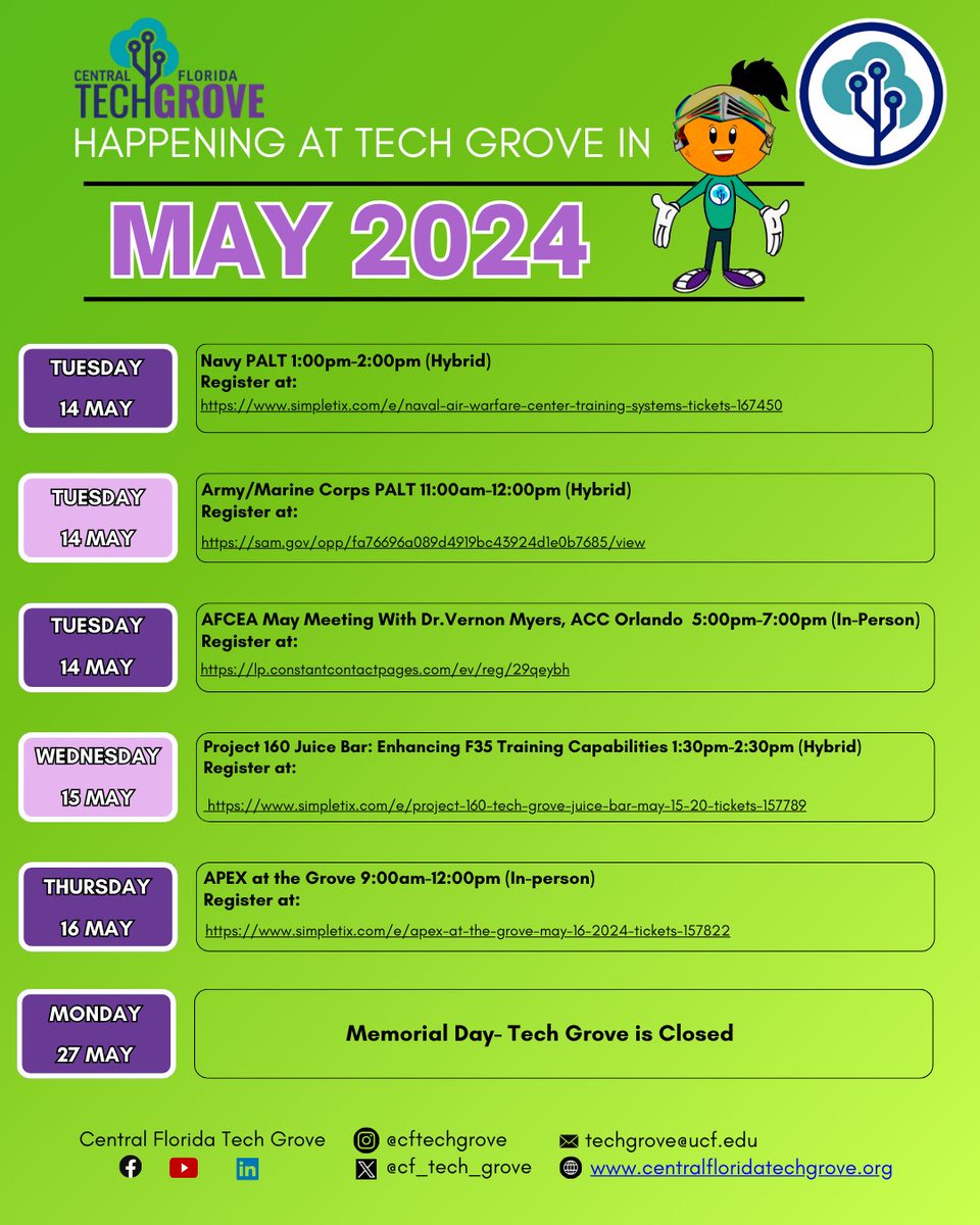 🌟Join us at Central Florida Tech Grove for some exciting events happening in May 2024!🌟

For more information and to stay updated on future events: hubs.la/Q02wdY350

#TechGrove #CentralFloridaTechGrove #TechEvents #Networking #Innovation #Learning #MayEvents