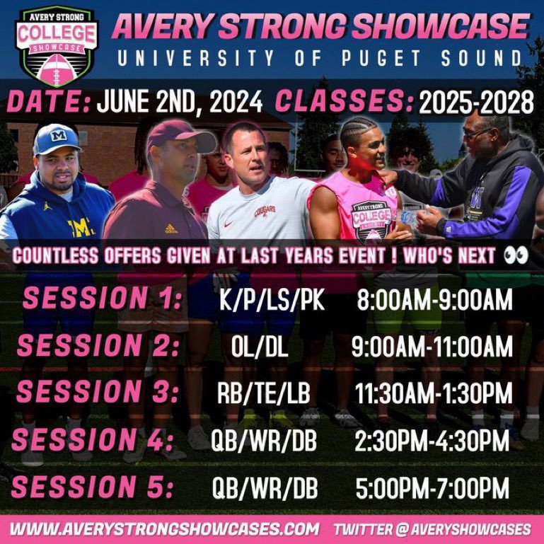 I will be attending @AveryShowcases June 2nd at Puget Sound University #AVERYSTRONG @BrandonHuffman @Ryan_Clary_ @coachcroninamhs