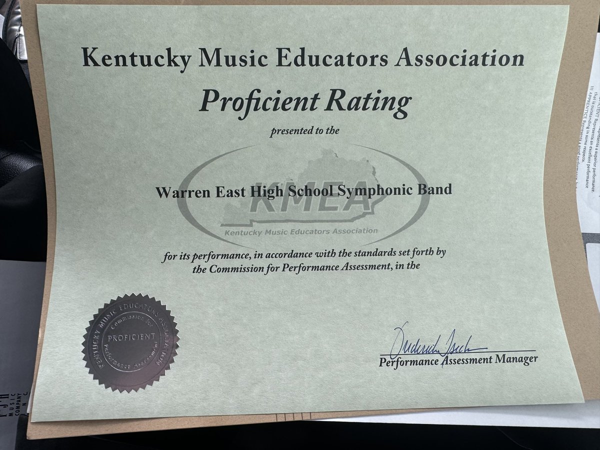 Very proud of the Symphonic Band for receiving a Proficient Rating at State Assessment.  One judge (of three) gave us a Distinguished, and a second judge had us one point away.  The students have worked very hard this year and I’m proud of their performance!