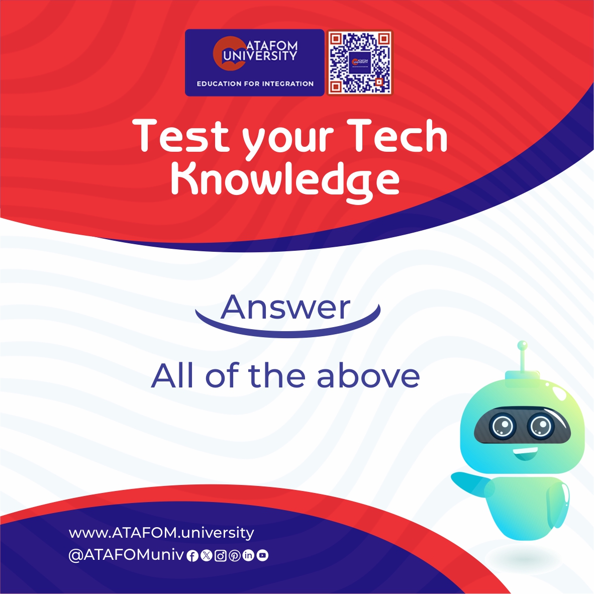 Can you crack our latest tech challenge? 

Put your wits to the test and enhance your skills with ATAFOM University.

#TechTest #MindChallenge #Tech #CriticalThinking #Test #UniversityLife #ATAFOMonlinecampus #Learning #Education #Student  #bachelorcourses #education #university
