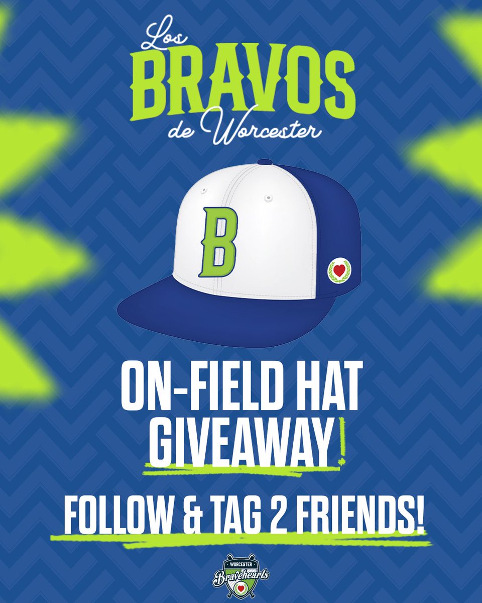 🚨Head over to Instagram for a HAT GIVEAWAY! Follow @woobaseball & tag 2 friends for a chance to win an On-Field Los Bravos de Worcester Hat! 🧢 now on sale at worcesterbraveheartsstore.com