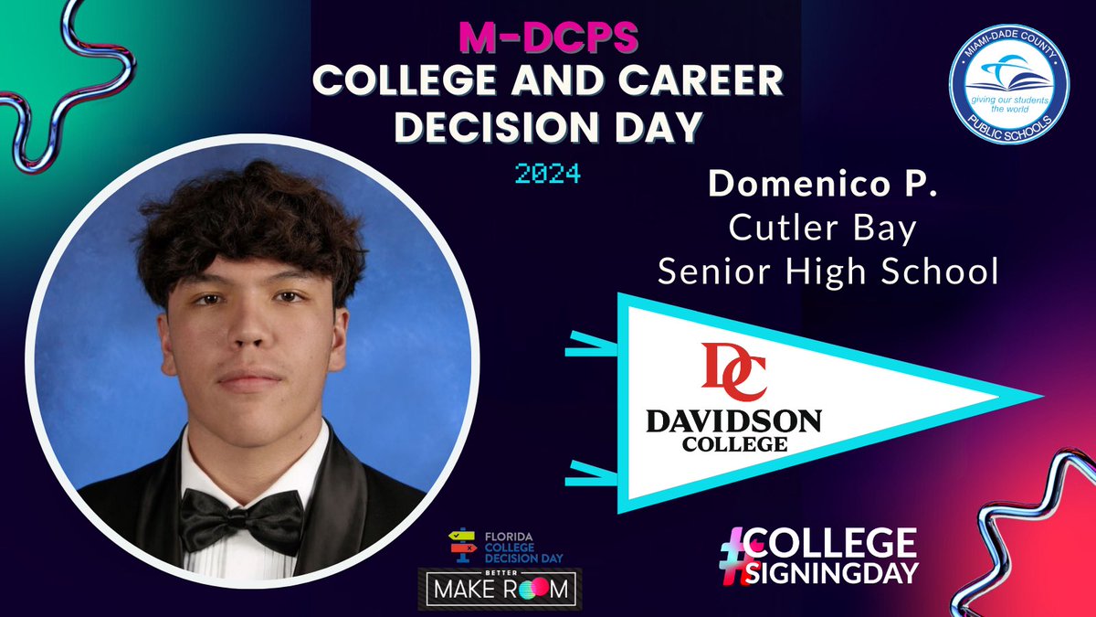 Today @MDCPS celebrates #CollegeSigningDay! Domenico P. from @CutlerBaySenior will be attending @DavidsonCollege @BetterMakeRoom #CollegeReady #YourBestChoiceMDCPS @MDCPSSouth @SuptDotres @LDIAZ_CAO @ReachHigher @FLCollegeAccess