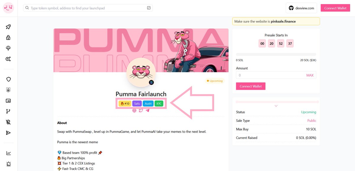 👉Congratulations to the Pumma team for fulfilling the requirements and receiving the #Pinksale #Safu badge. 🔥 The Safu badge is one of many safety features projects can utilize at Pinksale protecting investors. 🚀 Check them out below: pinksale.finance/solana/launchp… #SOL #BNB