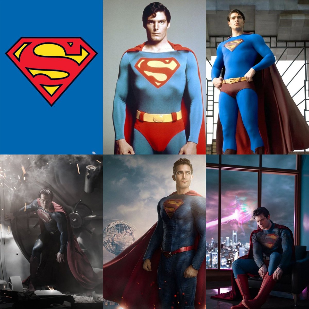 Todas as cinco primeiras imagens de cada ator vestindo o traje do Superman.