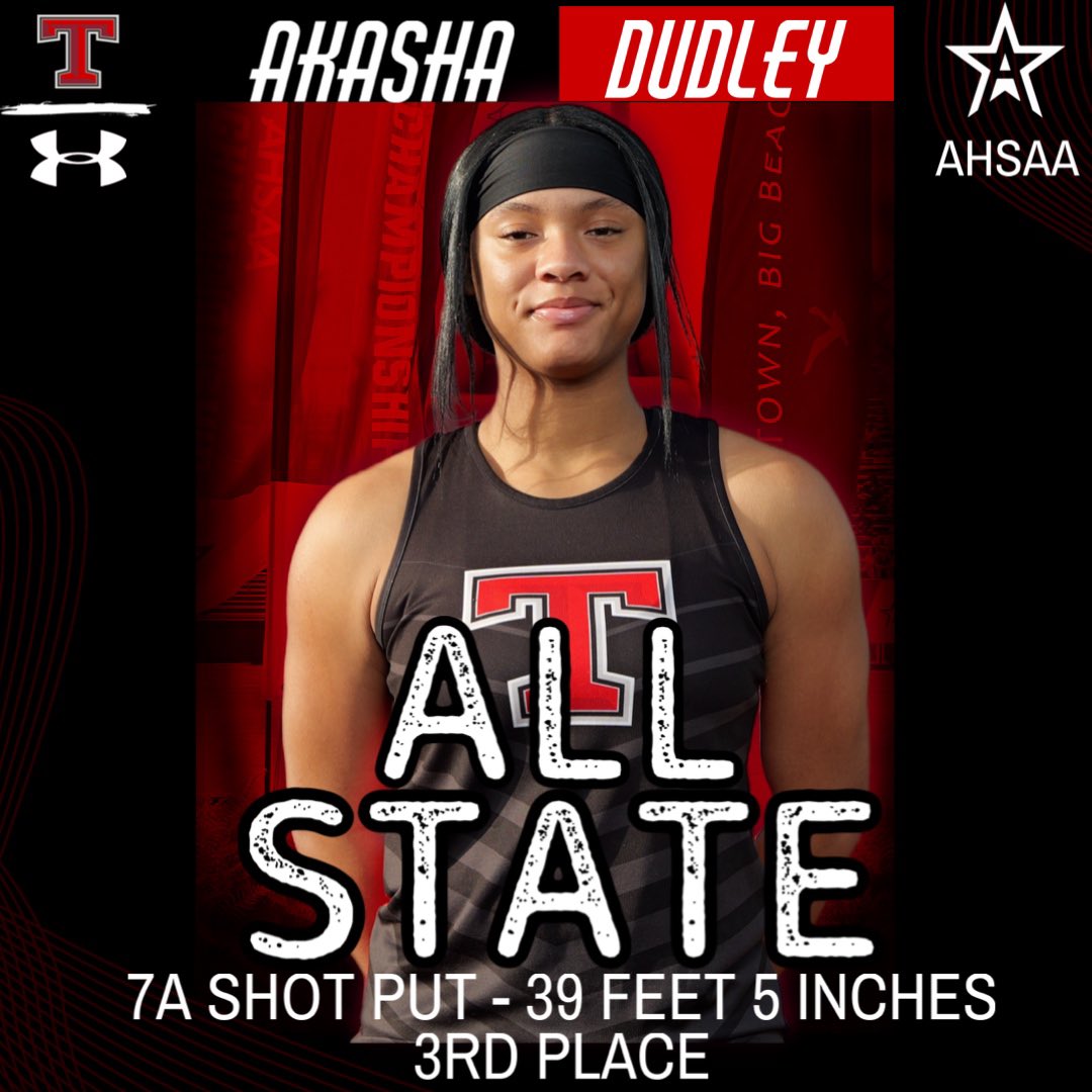 Congratulations to junior Akasha Dudley  for finishing ALL-STATE in the 7A Shot Put with a throw of 39 feet 5 inches! Go Warriors!