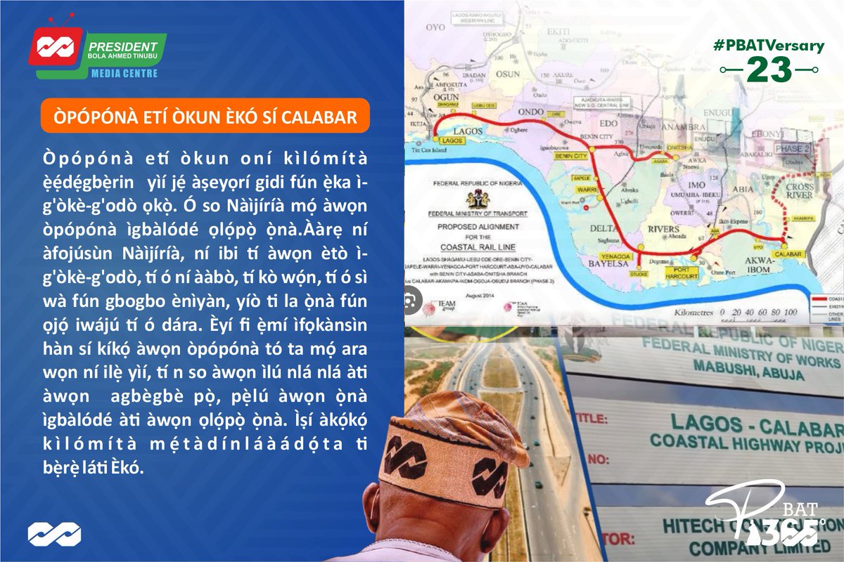 In a bid to revolutionize transportation,ease of doing business,& connecting several places &region together,FG embarked on an audacious first in the history of our nation:a 700 KmCoastal highway,with the 1stphase of 47 Km already underway from the Lagos end @woye1 #PBATVersary