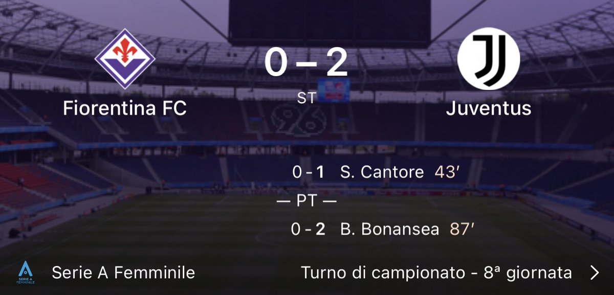 🏆 #SerieAFemminile (Poule Scudetto)
☑️ #FiorentinaFemminile-#JuventusWomen 0️⃣-2️⃣