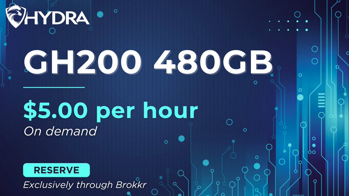 At Hydra, we set the standard for affordable on-demand computing. Available now, the GH200 480GB in Arizona is ready for immediate deployment. Scale efficiently with our top-tier solutions. brokkr.hydrahost.com/marketplace/ca… #Nvidia #GPU #ArtificialIntelligence #BigData #DeepLearning