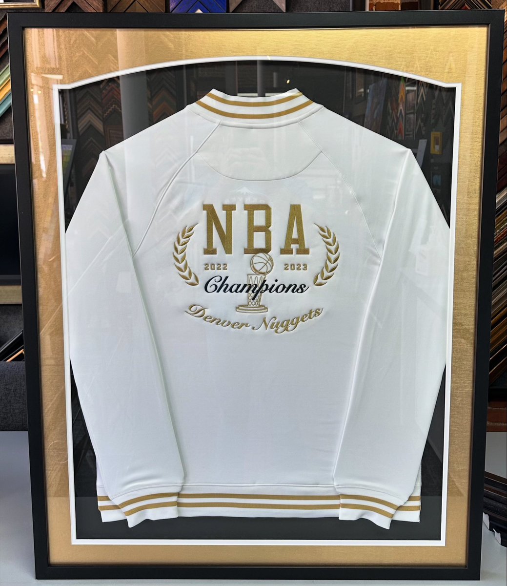 🏀⚒️ Big Game 2 tonight for our @nuggets! Do you think they’ll rebound and make a statement? It was our honor to frame this Ring Ceremony #Nuggets jacket for the team. Come frame where the team frames, #5280CustomFraming! #jerseyframing #nbachampions @BallArenaDenver