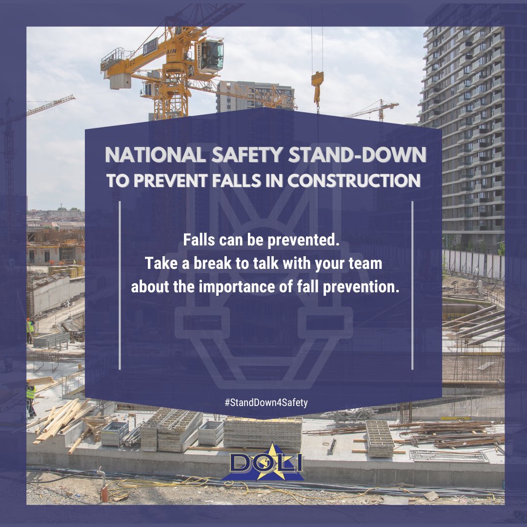 Today kicks off #StandDown4Safety Week! Falls are preventable, it's important to discuss fall prevention and encourage safe working practices. #WorkSafeStaySafe Learn more: osha.gov/stop-falls-sta…