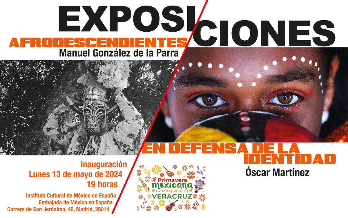 El lunes 13 de mayo (19.00 h) arrancamos las actividades del festival 'Primavera mexicana en España: Veracruz' con la inauguración de las exposiciones 'Afrodescendientes' y 'En defensa de la identidad'.

En colaboración con @SECVERoficial

¡Te esperamos!

shorturl.at/cpFO4