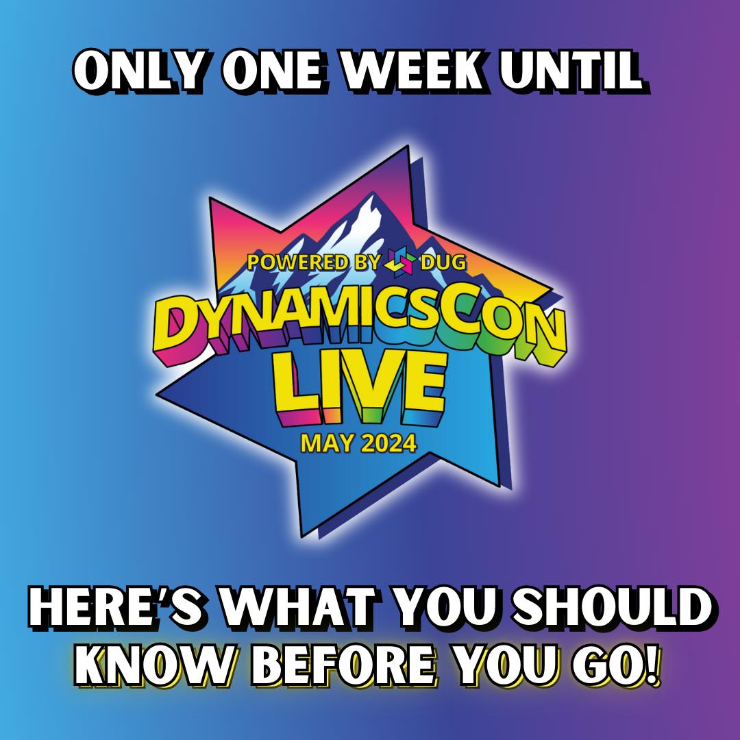 Dynconference's tweet image. We are 1️⃣ week out from #DynamicsConLIVE! If you&apos;re joining us in Denver, check out our &quot;know before you go&quot; thread 🧵⛰️

#Dynamics365 #DynamicsGP #PowerPlatform #Copilot