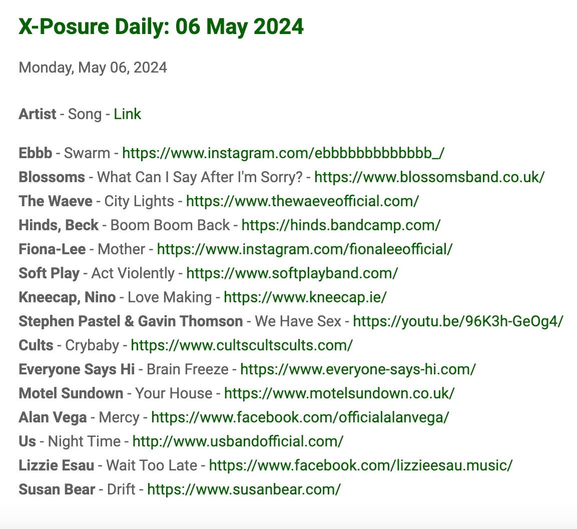 It may be Bank Holiday Monday but there is still a new Monday edition of X-Posure Daily ready for you @RadioX @GlobalPlayer! Feast your ears on Ebbb, @BlossomsBand @The_Waeve @hindsband @softplayband @EveryoneSays_hi & more! 🔥💚 globalplayer.com/catchup/radiox…