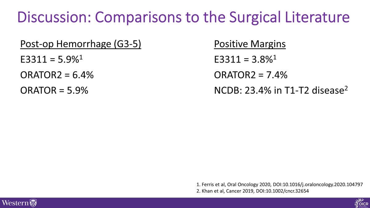 Also worth noting that our surgical credentialing was similar to E3311. Our G3-5 bleeding rate was almost identical to E3311 (and G3 bleeds can easily become G5). Our positive margin rate was a bit higher...but way lower than at US institutions as a whole (based on NCDB).