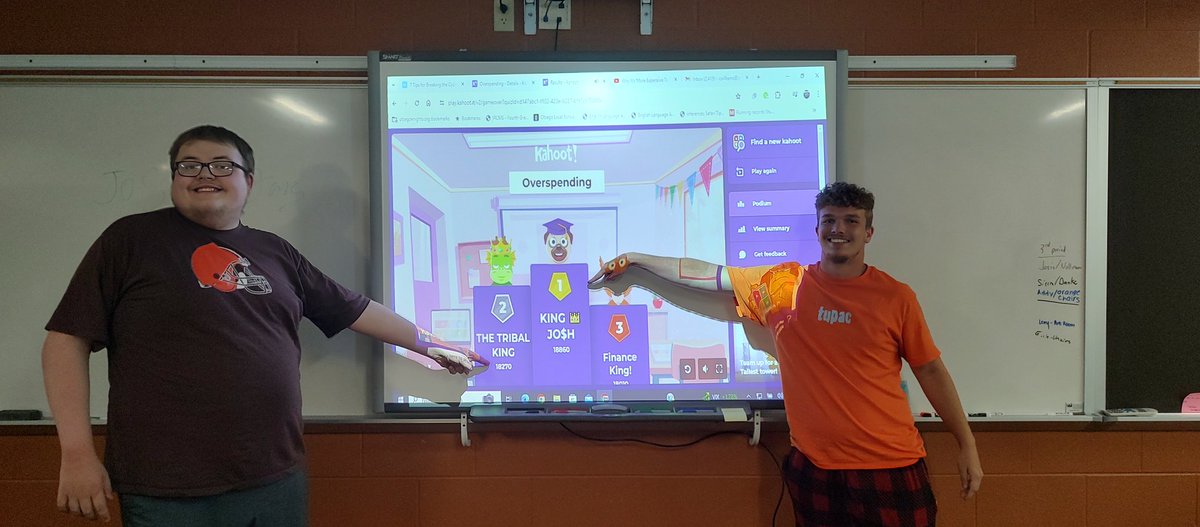 Financial Literacy class finished their final today, so we played a financial literacy review Kahoot that I made earlier in the year. I was asked to play along, and was defeated soundly by these 2 students. Even though I lost...I feel like I won! #whyiteach #proudteacher