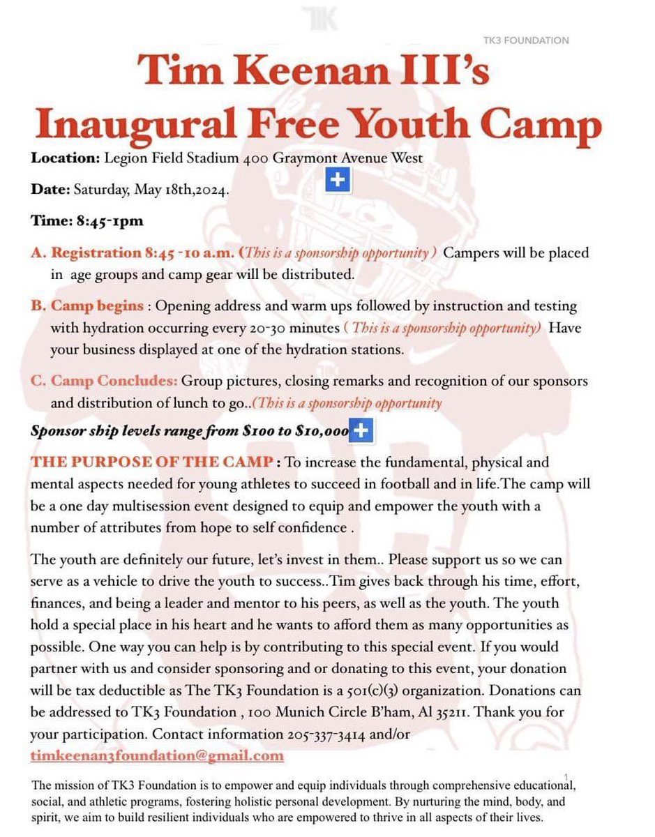 Folks, our guy and the best defensive lineman in college football, Tim Keenan III, is hosting his first annual youth football camp! Also…IT’S FREE! Details below! #CollegeFootball #RollTide #BamaFactor