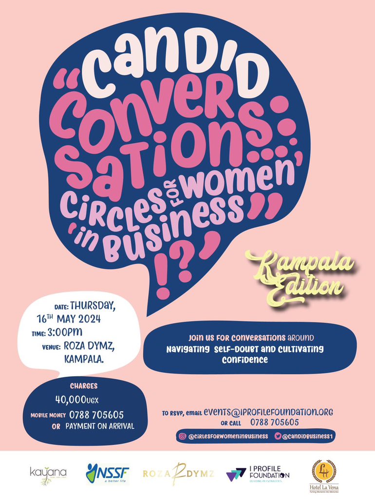Aisha Ali #EDChatEU (@asha11al) on Twitter photo The wait is over! We're thrilled to announce the 2nd edition of Candid Conversations Uganda.
Partners | <a href="/nssfug/">NSSF Uganda</a> <a href="/HotelLavena/">Hotel La Vena</a> <a href="/RozaDymz/">Roza Dymz Kla</a> <a href="/CandidBusiness1/">Circles for Women in Biz</a>
Powered by <a href="/kayana_kenya/">Kayana</a>
Register here ; bit.ly/CandidConversa…
#CandidConversationsUG
#dreamworkgrow The wait is over! We're thrilled to announce the 2nd edition of Candid Conversations Uganda.
Partners | <a href="/nssfug/">NSSF Uganda</a> <a href="/HotelLavena/">Hotel La Vena</a> <a href="/RozaDymz/">Roza Dymz Kla</a> <a href="/CandidBusiness1/">Circles for Women in Biz</a>
Powered by <a href="/kayana_kenya/">Kayana</a>
Register here ; bit.ly/CandidConversa…
#CandidConversationsUG
#dreamworkgrow