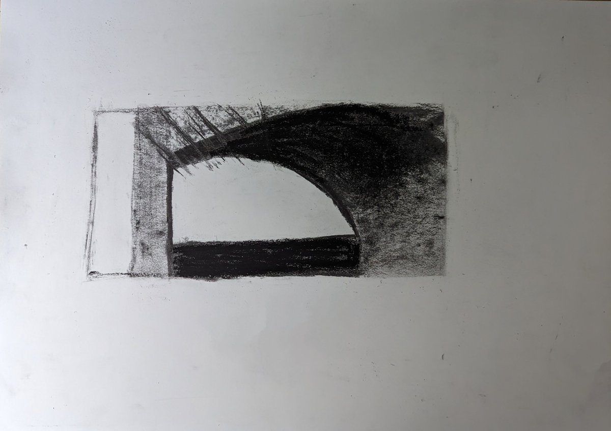 @GraniteElements Good morning everyone! This #mycreativeweek I went on a 3 day Drawing the Landscape course @stivesartschool with @dartwalker Simply Wonderful! So much covered I'm still absorbing it all. Here's a charcoal semi abstract of Smeatons Pier developed from a pencil working drawing 1/2