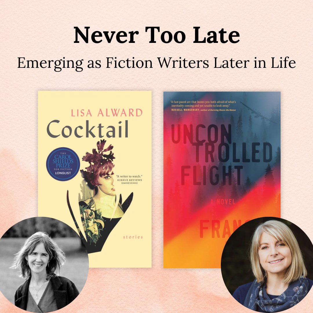 Authors Frances Peck (Vancouver) and @LisaAlward1 (Fredericton) published their first books in their late 50s and early 60s respectively. Join these two writers for a lively conversation at the Fredericton Public Library tomorrow at 6:30pm!