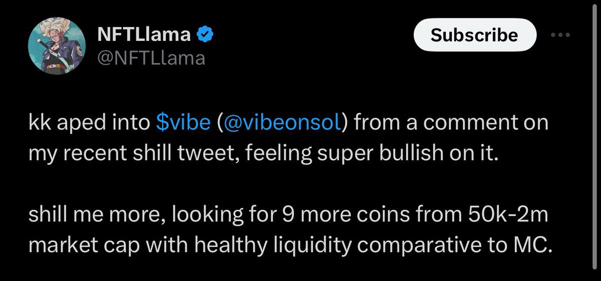 $VIBE - SOL hidden gem 💎

@NFTLlama aped in $VIBE 🚀

 I aped in this project because of its strong team most memebable term !VIBE. They have 5 great vibe artists in team. It will be at 10Million Market cap soon. Many partnership going on behind the curtain. will be revealed