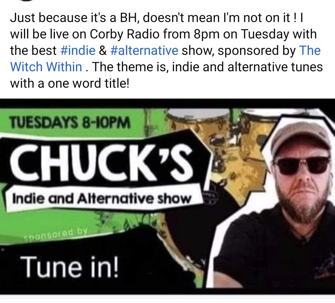 Live on Tuesday from 8pm is the @chuckmiddleton #indie & #alternative show ...join him