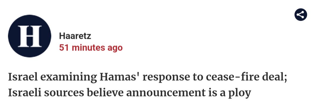 The state of things right now, both from @haaretzcom: Israeli sources: the deal isn't what we agreed to at all, it's a ploy Foreign diplomatic sources: the deal is basically the same one Israel agreed to, the ball is in Netanyahu's court